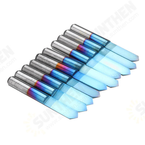 10pcs 0.1/0.2/0.3mm 90 Degree Engraving Bit Blue NANO Coated Flat Bottom PCB Engraving Bit Carbide CNC Router Tool