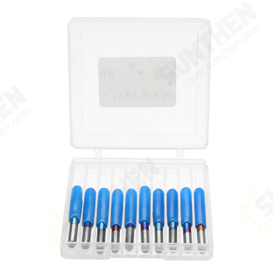 10pcs 0.1/0.2/0.3mm 90 Degree Engraving Bit Blue NANO Coated Flat Bottom PCB Engraving Bit Carbide CNC Router Tool