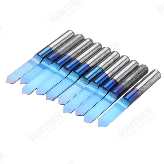 10pcs 0.1/0.2/0.3mm 90 Degree Engraving Bit Blue NANO Coated Flat Bottom PCB Engraving Bit Carbide CNC Router Tool