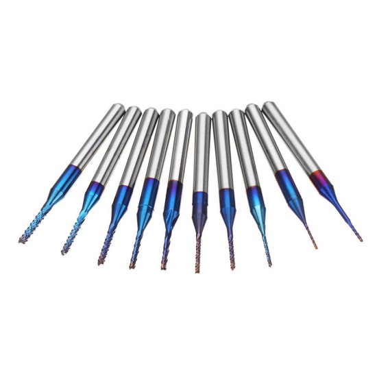 10pcs 0.6-1.5mm Blue NACO Coated PCB Bits Carbide Engraving Milling Cutter For CNC Tool Rotary Burrs