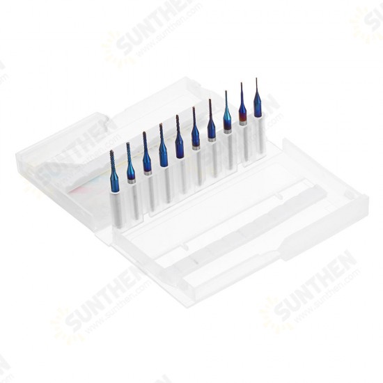 10pcs 0.6-1.5mm Blue NACO Coated PCB Bits Carbide Engraving Milling Cutter For CNC Tool Rotary Burrs