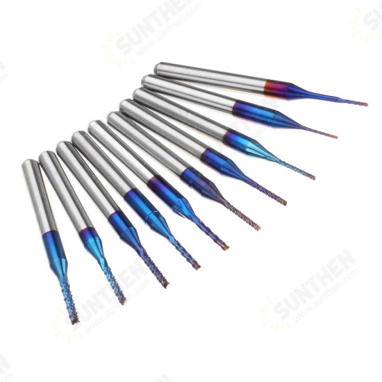 10pcs 0.6-1.5mm Blue NACO Coated PCB Bits Carbide Engraving Milling Cutter For CNC Tool Rotary Burrs