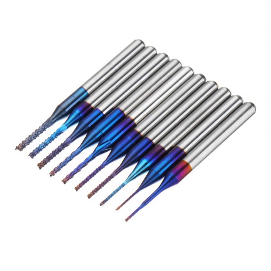 10pcs 0.6-1.5mm Blue NACO Coated PCB Bits Carbide Engraving Milling Cutter For CNC Tool Rotary Burrs