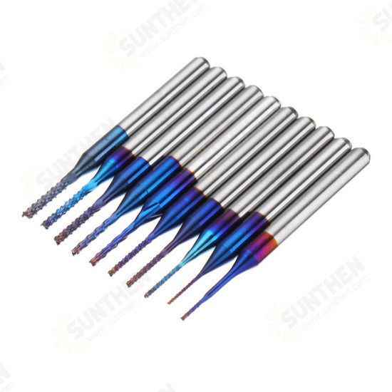 10pcs 0.6-1.5mm Blue NACO Coated PCB Bits Carbide Engraving Milling Cutter For CNC Tool Rotary Burrs