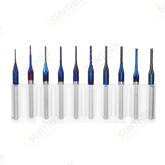 10pcs 0.6-1.5mm Blue NACO Coated PCB Bits Carbide Engraving Milling Cutter For CNC Tool Rotary Burrs