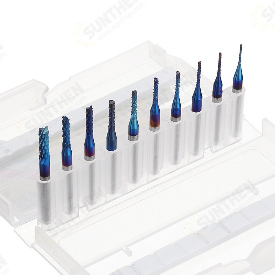 10pcs 0.8-3.175mm Blue NACO Coated PCB Bits Carbide Engraving Milling Cutter For CNC Tool Rotary Burrs 10pcs 0.8-3.175mm Blue NACO Coated PCB Bits Carbide Engraving Milling Cutter For CNC Tool Rotary Burrs
