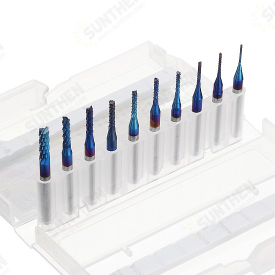 10pcs 0.8-3.175mm Blue NACO Coated PCB Bits Carbide Engraving Milling Cutter For CNC Tool Rotary Burrs