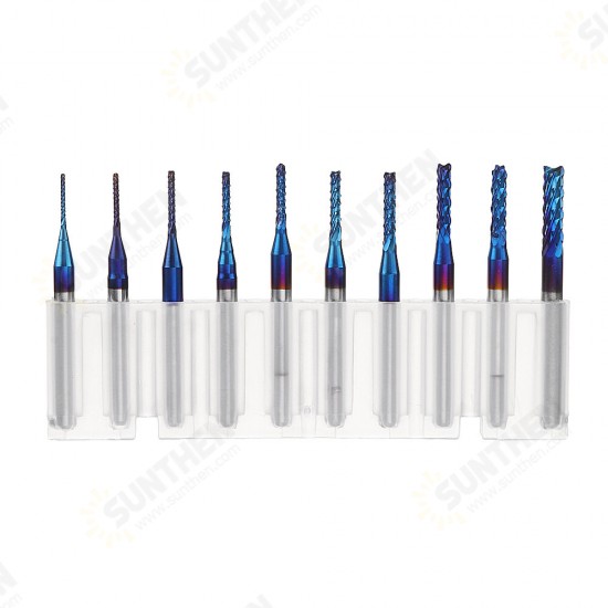 10pcs 0.8-3.175mm Blue NACO Coated PCB Bits Carbide Engraving Milling Cutter For CNC Tool Rotary Burrs