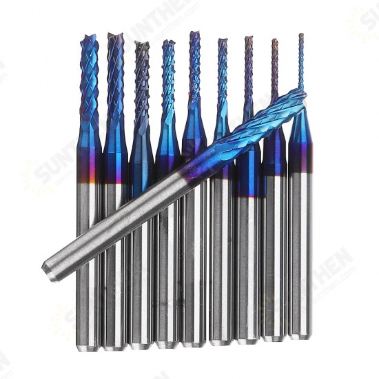 10pcs 0.8-3.175mm Blue NACO Coated PCB Bits Carbide Engraving Milling Cutter For CNC Tool Rotary Burrs