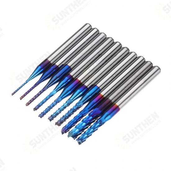 10pcs 0.8-3.175mm Blue NACO Coated PCB Bits Carbide Engraving Milling Cutter For CNC Tool Rotary Burrs