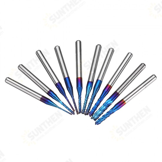 10pcs 0.8-3.175mm Blue NACO Coated PCB Bits Carbide Engraving Milling Cutter For CNC Tool Rotary Burrs