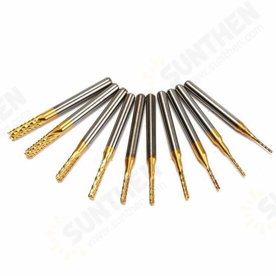 10pcs 0.8-3mm Titanium Coated End Mill Cutter Milling Cutter