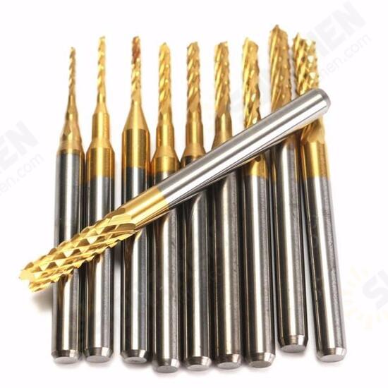 10pcs 0.8-3mm Titanium Coated End Mill Cutter Milling Cutter