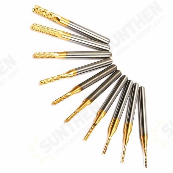 10pcs 0.8-3mm Titanium Coated End Mill Cutter Milling Cutter