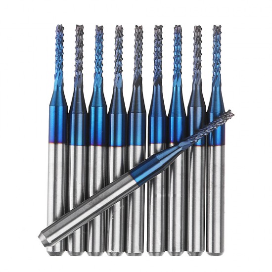 10pcs 1.1-1.5mm Blue NACO Coated PCB Bits Carbide Engraving Milling Cutter For CNC Tool Rotary Burrs