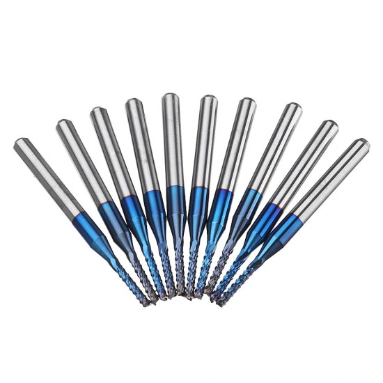 10pcs 1.1-1.5mm Blue NACO Coated PCB Bits Carbide Engraving Milling Cutter For CNC Tool Rotary Burrs