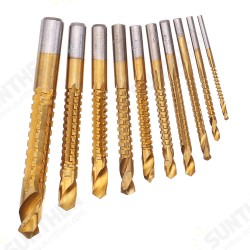 10pcs 3-13mm HSS Titanium Coated Twist Drill Bit Set Wood Metal Cutting Groove Drill Bit