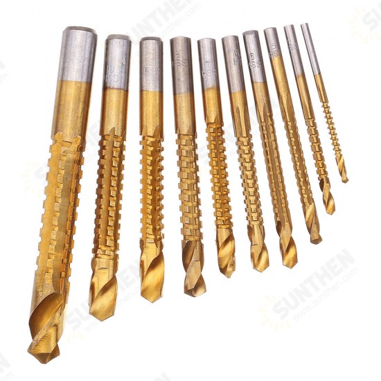 10pcs 3-13mm HSS Titanium Coated Twist Drill Bit Set Wood Metal Cutting Groove Drill Bit