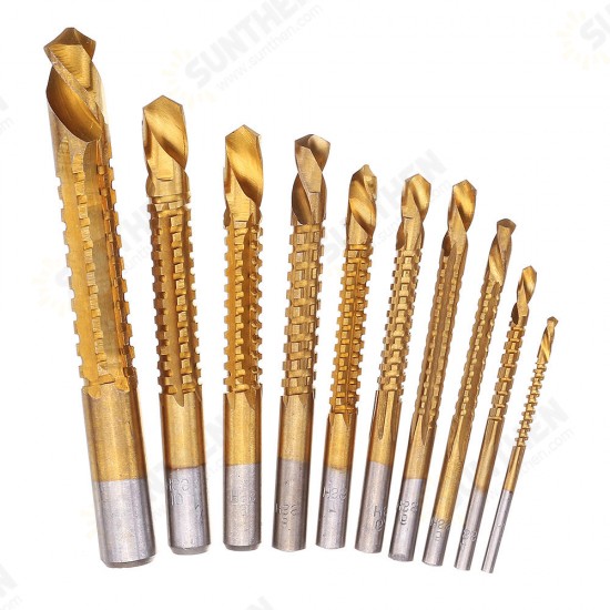 10pcs 3-13mm HSS Titanium Coated Twist Drill Bit Set Wood Metal Cutting Groove Drill Bit