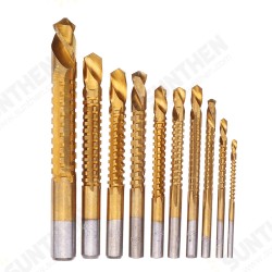 10pcs 3-13mm HSS Titanium Coated Twist Drill Bit Set Wood Metal Cutting Groove Drill Bit