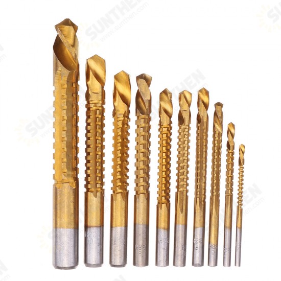 10pcs 3-13mm HSS Titanium Coated Twist Drill Bit Set Wood Metal Cutting Groove Drill Bit