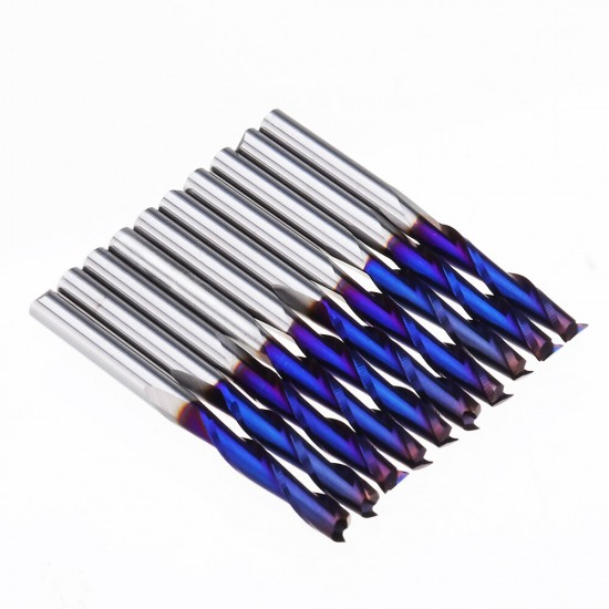 10pcs 3.175mm Shank Blue Coated Spiral Flat End Mill Two Flute CNC Milling Cutter