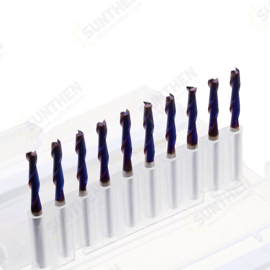 10pcs 3.175mm Shank Blue Coated Spiral Flat End Mill Two Flute CNC Milling Cutter 10pcs 3.175mm Shank Blue Coated Spiral Flat End Mill Two Flute CNC Milling Cutter