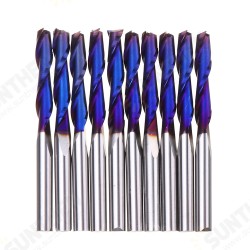 10pcs 3.175mm Shank Blue Coated Spiral Flat End Mill Two Flute CNC Milling Cutter