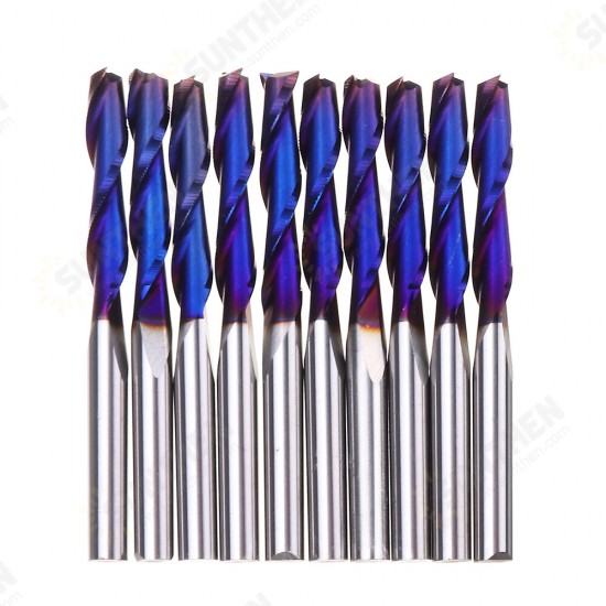 10pcs 3.175mm Shank Blue Coated Spiral Flat End Mill Two Flute CNC Milling Cutter 10pcs 3.175mm Shank Blue Coated Spiral Flat End Mill Two Flute CNC Milling Cutter