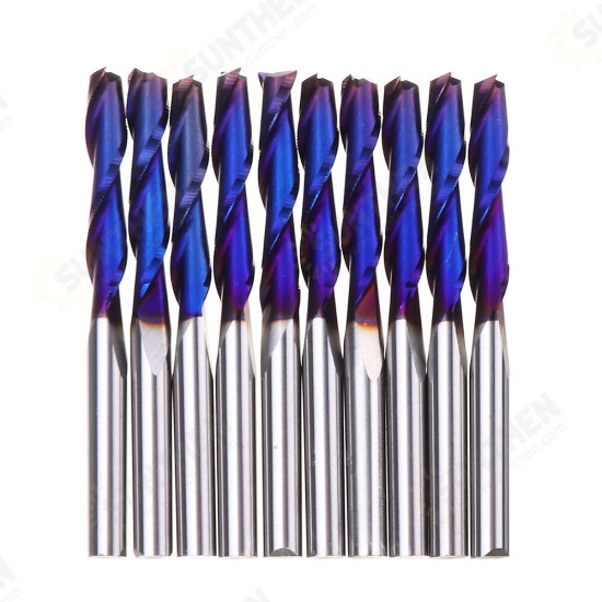 10pcs 3.175mm Shank Blue Coated Spiral Flat End Mill Two Flute CNC Milling Cutter