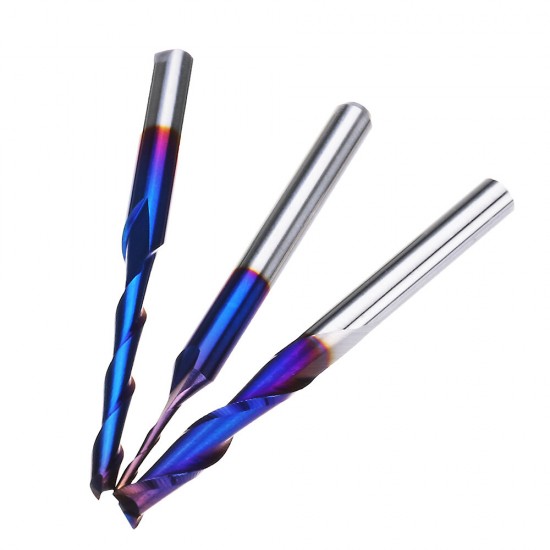10pcs 3.175mm Shank Blue Coated Spiral Flat End Mill Two Flute CNC Milling Cutter