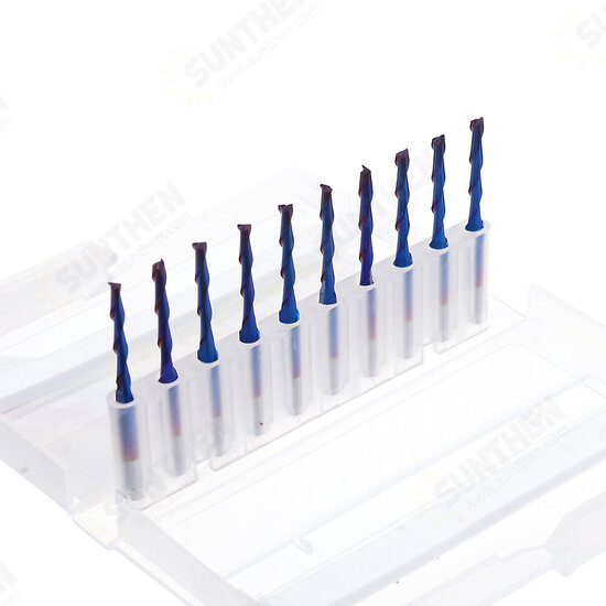 10pcs 3.175mm Shank Blue Coated Spiral Flat End Mill Two Flute CNC Milling Cutter 10pcs 3.175mm Shank Blue Coated Spiral Flat End Mill Two Flute CNC Milling Cutter
