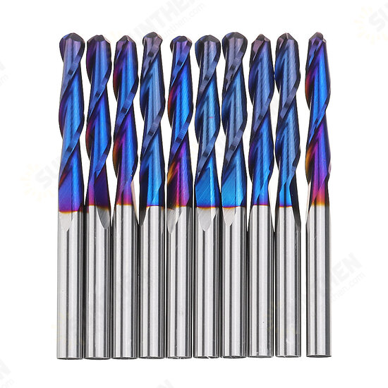 10pcs 3.175mm Shank Nano Blue Coat Flat Nose End Mill CNC Router Bits 1/8 Inch Shank Spiral Upcut 2 Flute Milling Cutter