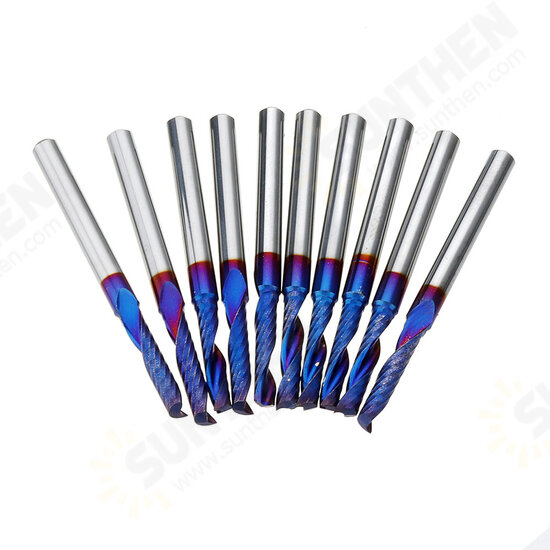 10pcs 3.175mm Shank Nano Blue Coat Flat Nose End Mill CNC Router Bits 1/8 Inch Shank Spiral Upcut 2 Flute Milling Cutter