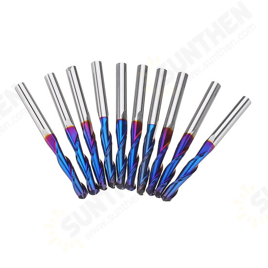 10pcs 3.175mm Shank Nano Blue Coat Flat Nose End Mill CNC Router Bits 1/8 Inch Shank Spiral Upcut 2 Flute Milling Cutter