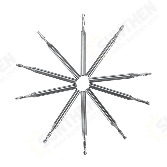 10pcs 3.175mm Shank Spiral Ball End Mill 0.8-2mm Diameter Two Flutes CNC Milling Cutter