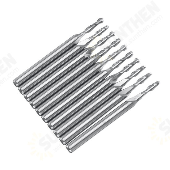 10pcs 3.175mm Shank Spiral Ball End Mill 0.8-2mm Diameter Two Flutes CNC Milling Cutter