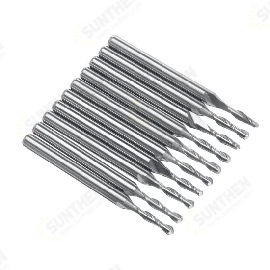 10pcs 3.175mm Shank Spiral Ball End Mill 0.8-2mm Diameter Two Flutes CNC Milling Cutter