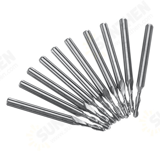 10pcs 3.175mm Shank Spiral Ball End Mill 0.8-2mm Diameter Two Flutes CNC Milling Cutter