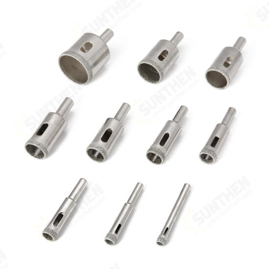 10pcs Diamond Drill Bit Set 6mm to 30mm Diamond Tools Hole Saw Cutter for Glass