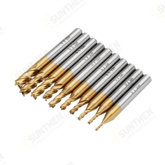 10pcs Titanium Coating 1.5-6.0mm HSS 4 Flute End Mill Cutter 6mm Shank CNC Drill Bits