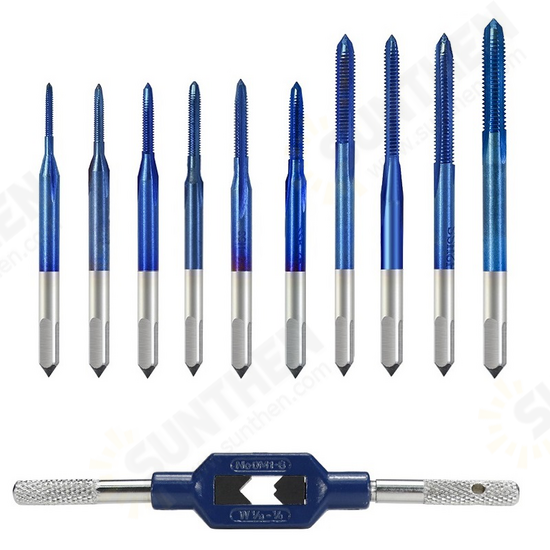 11Pcs Blue Nano Thread Tap with Adjustable Tap Wrench M1-M3.5 HSS Metric Plug Tap Screw Tap Drill Machine Tap 11Pcs Blue Nano Thread Tap with Adjustable Tap Wrench M1-M3.5 HSS Metric Plug Tap Screw Tap Drill Machine Tap
