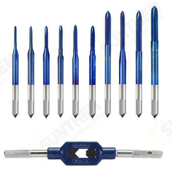 11Pcs Blue Nano Thread Tap with Adjustable Tap Wrench M1-M3.5 HSS Metric Plug Tap Screw Tap Drill Machine Tap