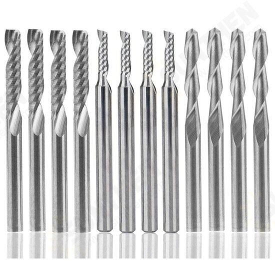 12Pcs Carbide Milling Cutter CNC Milling Cutter Single/Double Flute Tool For Nylon Resin ABS Acrylic PVC MDF Hardwood