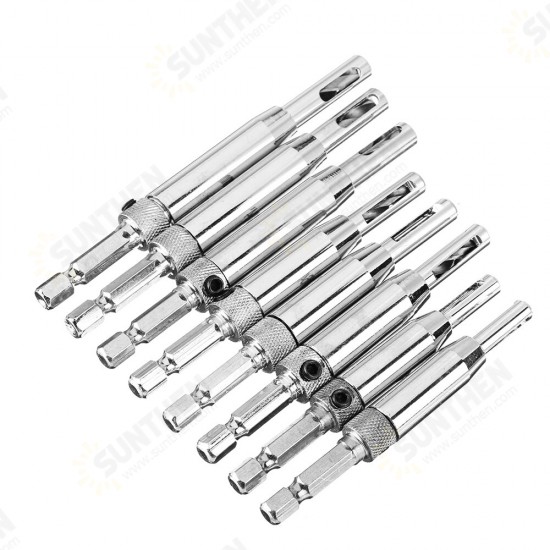 17Pcs Woodworking Hinge Drill Hexagonal Shank Self-centering Drill Bit Set For Door and Window Derailment Holes