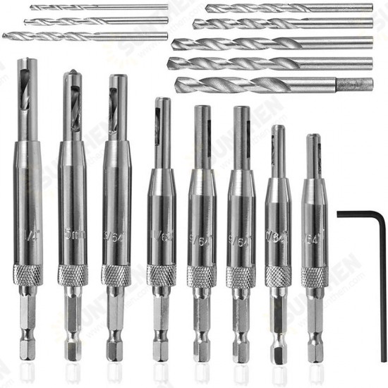 17Pcs Woodworking Hinge Drill Hexagonal Shank Self-centering Drill Bit Set For Door and Window Derailment Holes