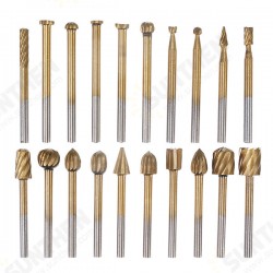 20Pcs Titanium Coated Rotary File Cutters HSS Mini Burr Wood Working Milling Carving Rasp Drill Bits