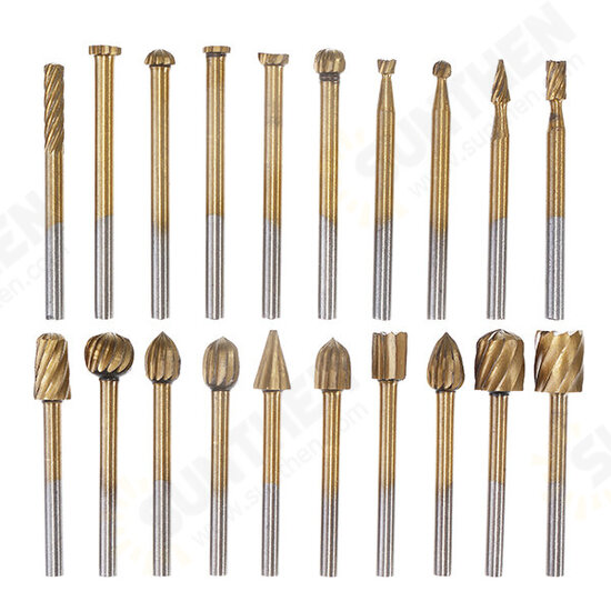 20Pcs Titanium Coated Rotary File Cutters HSS Mini Burr Wood Working Milling Carving Rasp Drill Bits 20Pcs Titanium Coated Rotary File Cutters HSS Mini Burr Wood Working Milling Carving Rasp Drill Bits