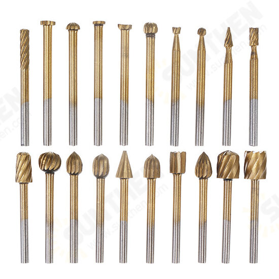 20Pcs Titanium Coated Rotary File Cutters HSS Mini Burr Wood Working Milling Carving Rasp Drill Bits