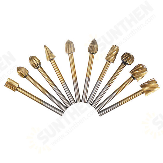 20Pcs Titanium Coated Rotary File Cutters HSS Mini Burr Wood Working Milling Carving Rasp Drill Bits